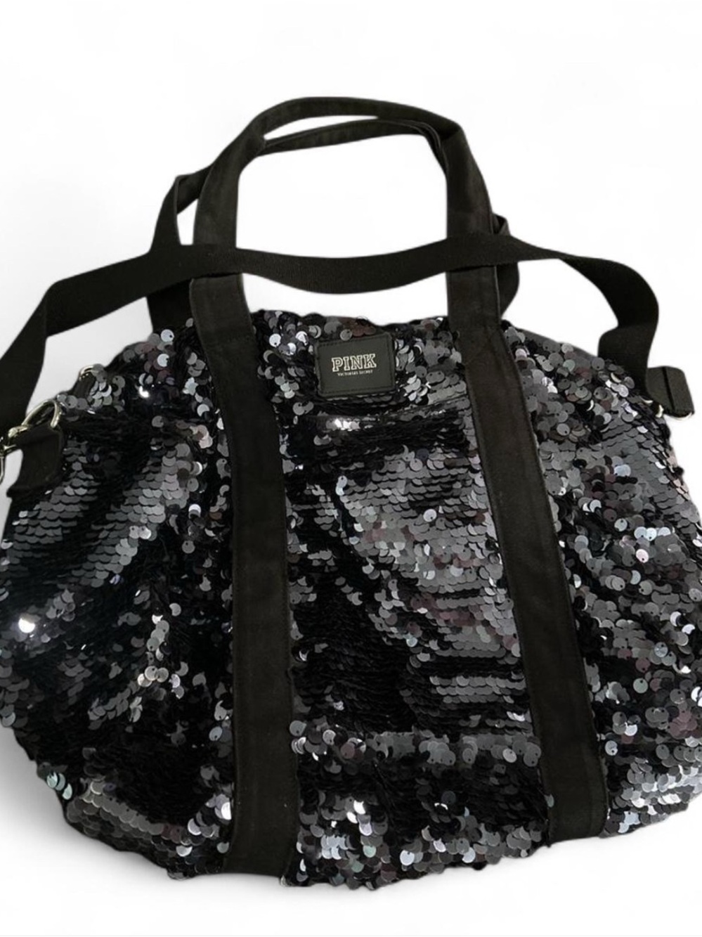 PINK Victoria's Secret Black Sequin Weekender Bag
